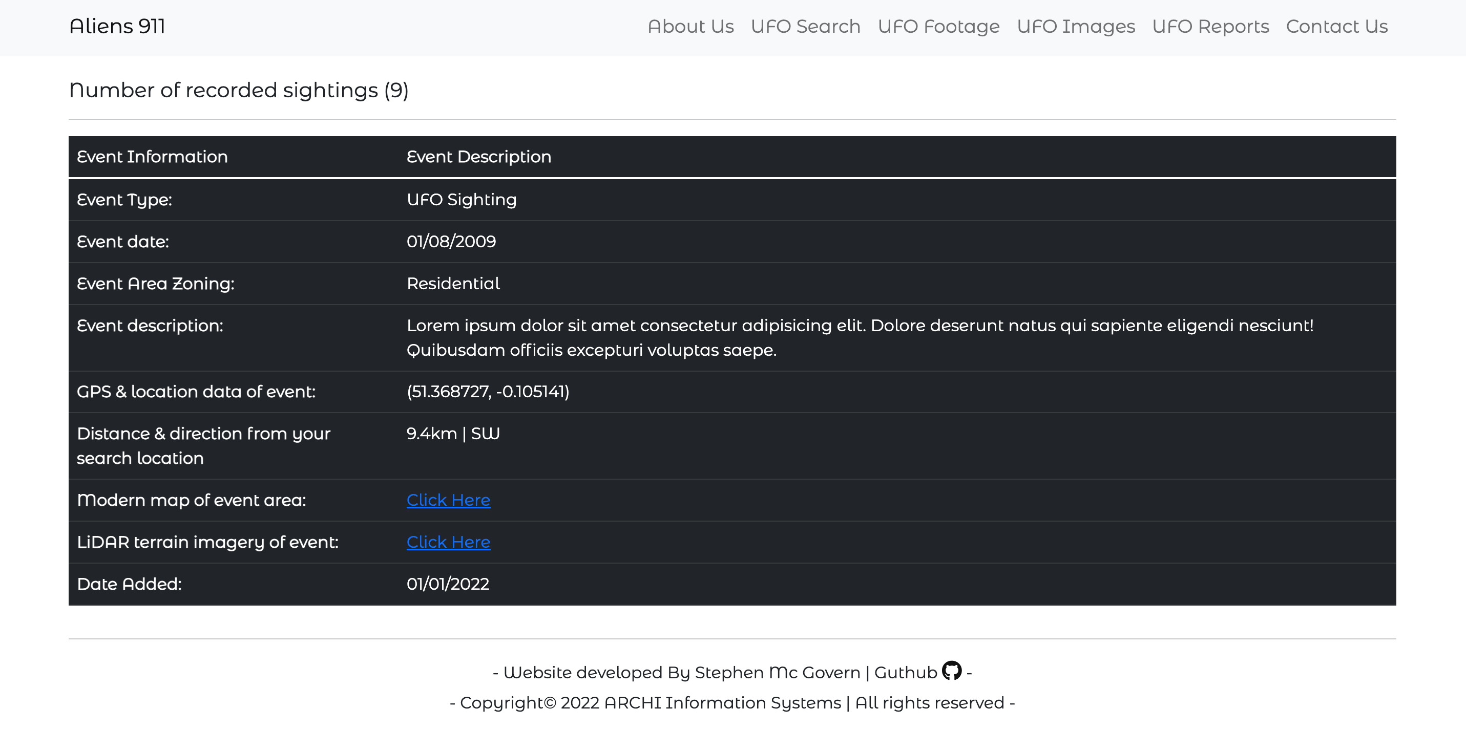Alien 911 UFO Search Page Image