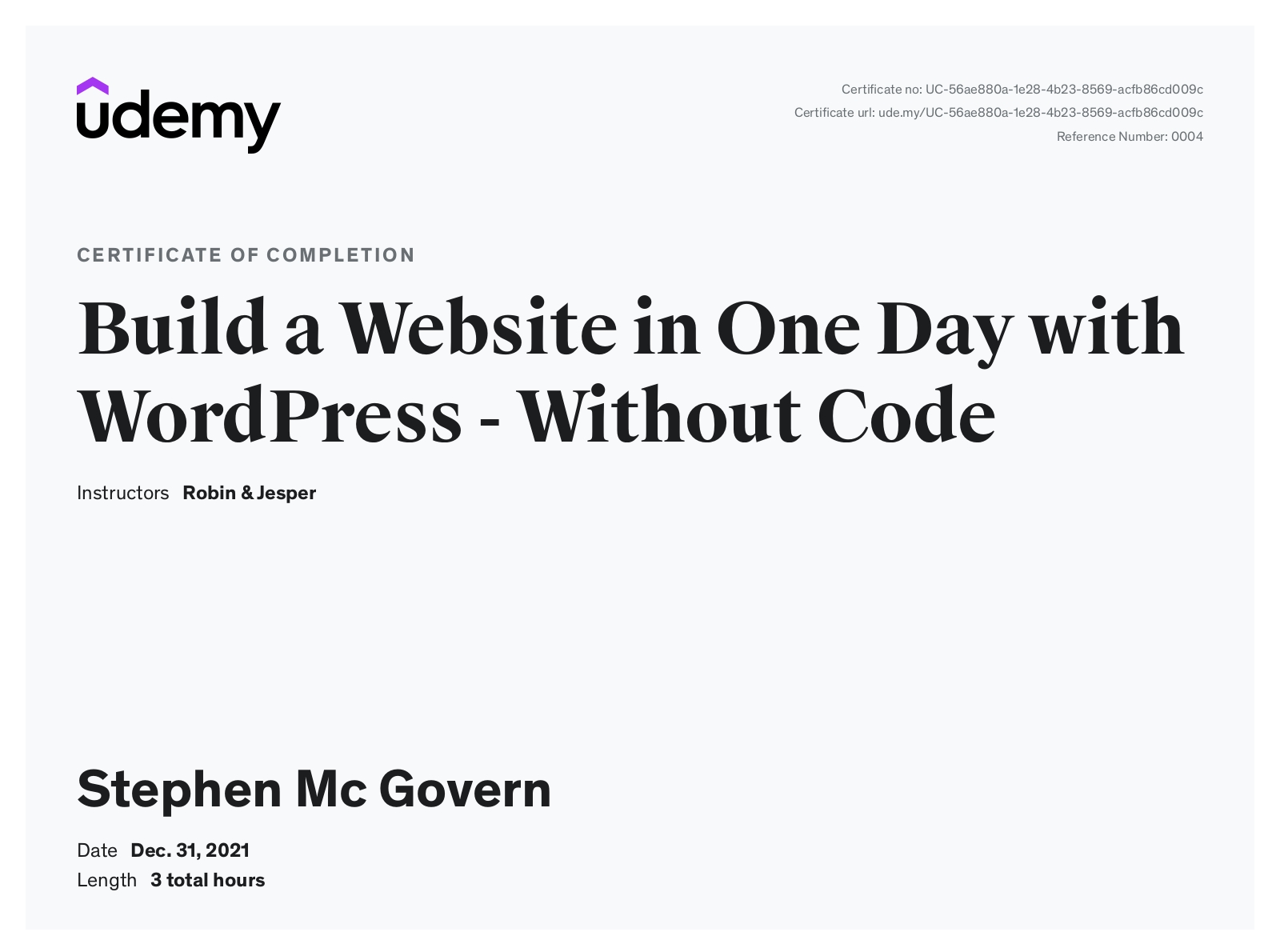 Udemy Certificate